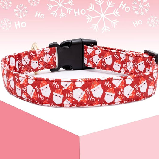 Faygarsle Red Dog Collar Christmas Design Santa Claus Pattern for Small Medium Large Dogs Collar Cute Stylish Girl Boy Christmas Dog Collar XS