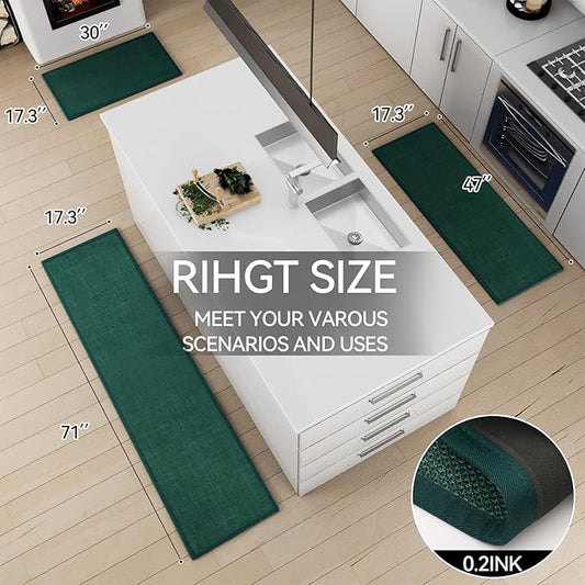 Kitchen Mat Set of 2 PCS, Christmas Cushioned Non Slip Rugs for Kitchen Floor, Absorbent Runner Comfort Standing Mats Washable for Kitchen, Office, Home (Green, 17.3"x47"+17.3"x30")