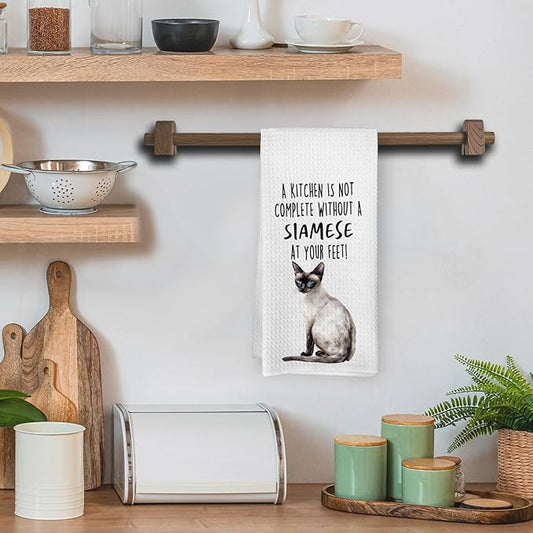 Funny Siamese Cat Gifts Kitchen Towels, Cat Lover Gifts for Women, Funny Hand Towels for Bathroom Decor,A Kitchen Is Not Complete without A Siamese Dishcloths Dish Towel forKitchen 16x24 Inches
