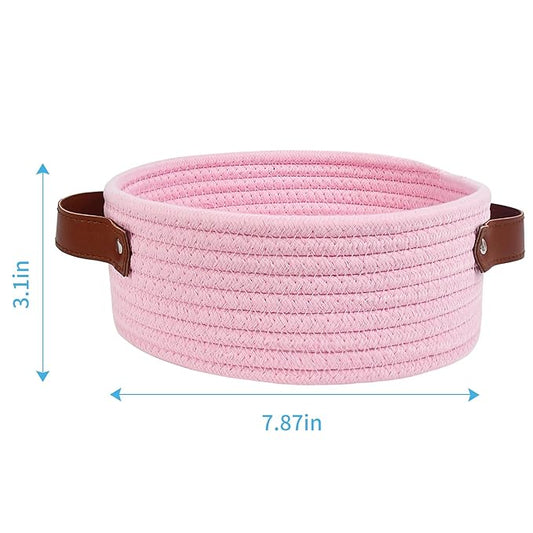 ABenkle Small Storage Basket, Mini Cotton Rope Storage Bin, Cute Tiny Shelf Baskets, Boho Decorative Toy Organizer for Nursery, Spa, Empty Gift Basket - XS, Pink