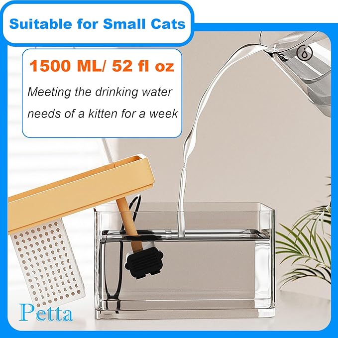 USB Cat Water Fountain,Dog Water Dispenser for Camping,Automatic Pet Fountain with Acrylic Curved Outlet Tube,Bowl,1 Filter Cotton,Outdoors,Green PC101-5