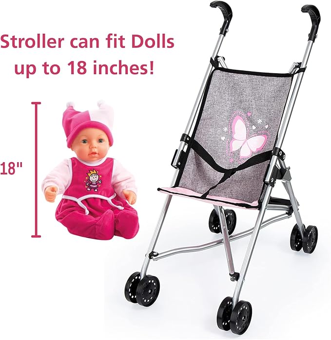 Bayer Doll Umbrella Stroller for Toddlers Foldable Grey 18-Inch, Easy Storage Lightweight Portable