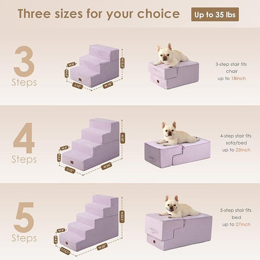 EHEYCIGA Dog Stairs for Bed 18" H, 4-Step Dog Steps for High Bed, Pet Steps for Small Dogs and Cats, Non-Slip Balanced Pet Ramp Indoor, Lilac