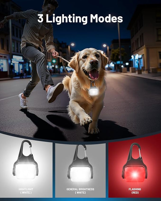 Rechargeable Dog Collar Light -3 Modes Dog Light, IP65 Waterproof Dog Walking Light, 50LM Dog Lights for Night Walking, Running, Camping, Climbing, Bike, 2 Pack