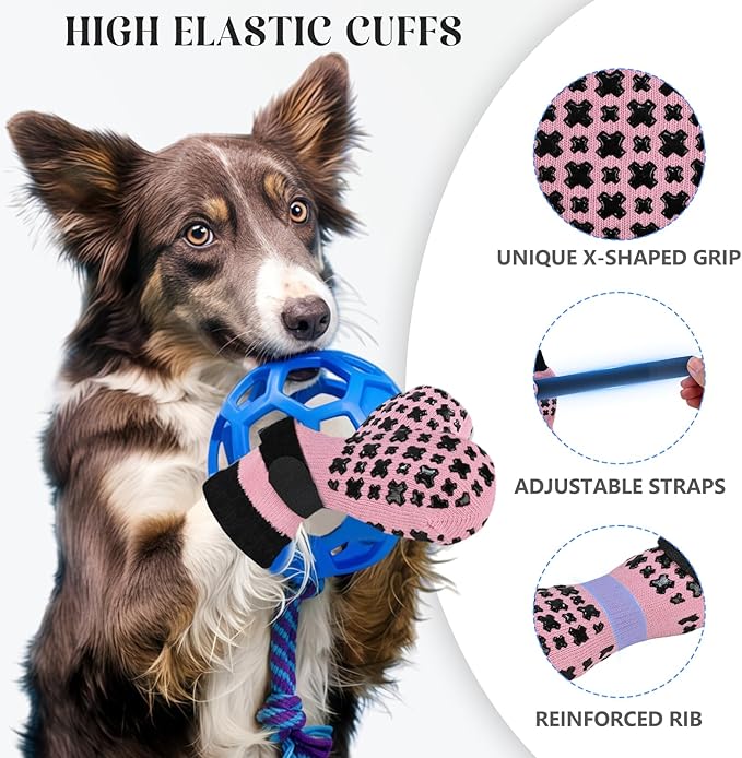 Non-Slip Dog Socks for Hardwood Floors Anti Slip Double-Sided Grippy Socks for Senior Dogs to Prevent Licking Paws, Scratching & Hot Pavement Premium Dog Paw Protector with Grippers Pink XL