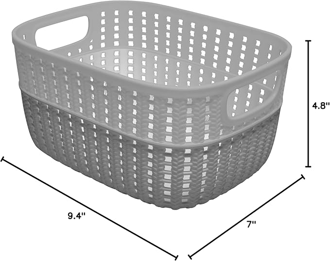 Simplify 2 Tone Sailor Knot Plastic Storage Tote | Decorative Basket | Closet Organization | De-clutter | Accessories | Toys | Bathroom Organization | Small | Grey/Grey