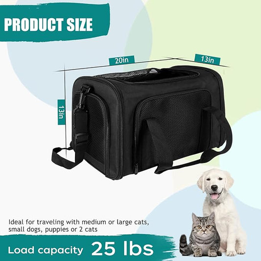 Top tasta Dog Cat Carrier Pet Carriers for Small Medium Large Cats Dogs Carrier Under 25 Lbs Soft Sided Small Puppy Dog Carrier Portable Foldable Dog Cat Travel Carrier (Black 20 * 13 * 13)