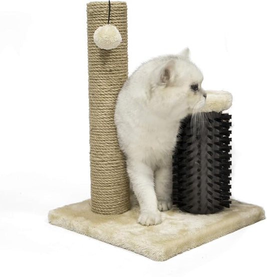 Amazon Basics Cat Scratching Post with Self Groomer for Indoor Cats & Kittens, Small (16.5" H), Beige