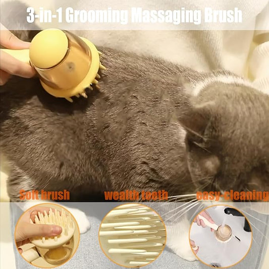 3 In One Pet Massaging Brush - Clean,Massage,Groom Comb - Silicone Comb Suppleness Brush ,Pet Friendly Wash Tools For Cats&Dogs (yellow)