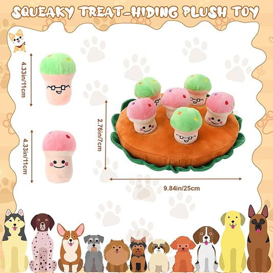 Skylety 7 Pcs Interactive Dog Toys Set, Snuffle Mat for Dogs, Treat Hiding Puzzle and Squeaky Plush, Mushroom Dog Toys for Small Medium Dogs, Training and Boredom Relief Plaything