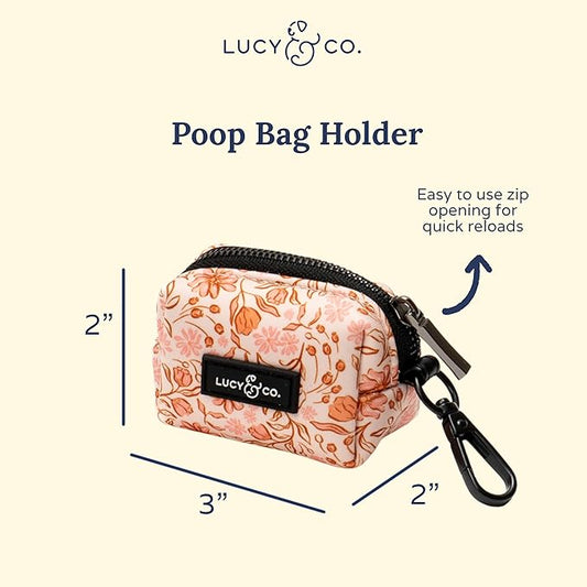 Lucy & Co. Dog Poop Bag Holder - Leak Proof Dispenser with Leash Attachment - Easy Refills - Hygienic Pet Poop Pickup - Peach Pink Floral Plaid