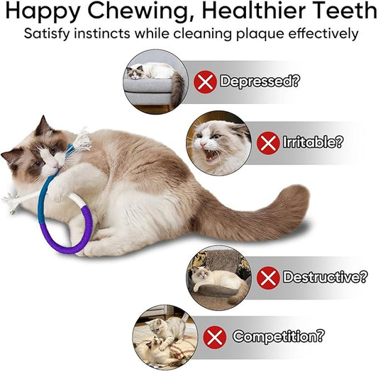 AGYM 4 Pack Interactive Cat Chew Rope Toys - Durable Hand-Woven Cotton Teaser Sticks with Jingle Bells - Safe Teeth Cleaning & Teething Toys for Indoor Cats, Kittens, and Aggressive Chewers