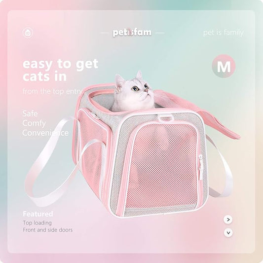 petisfam Soft Cute Travel Pet Carrier Bag for Medium Cats, Kitty and Puppy, Fantasy Pink, M