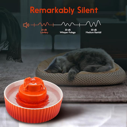 Lawfery Ceramic Cat Water Fountain, 2.1L/71oz Cat Fountain with 3 Carbon Filters and 2 Water Pumps, Cupcake Pet Water Fountain for Cats and Dogs (Orange)