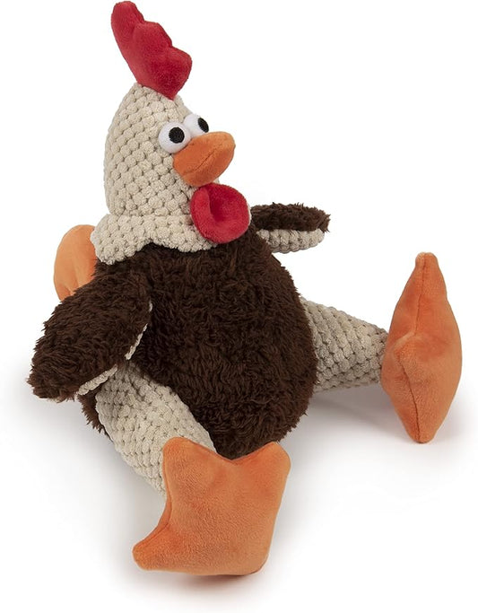 goDog, Checkers Fat Rooster, Squeaker Dog Toy, Chew Resistant, Durable Plush, Soft, Tough, Reinforced Seams, Brown, Large