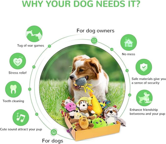LEGEND SANDY Puppy Toys, Squeaky Dog Toys for Small Dogs, 12 Pack Puppy Chew Toys for Teething, Dog Rope Toy and Cute Stuffed Animals Value Bundle