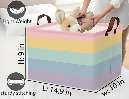 Kids Boho Rainbow Baskets Foldable Girls Baby Toy Storage Bin Rectangular Nursery Box Room Decor(Rainbows)
