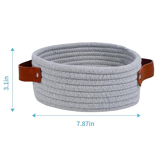 ABenkle Small Storage Basket, Mini Cotton Rope Storage Bin, Cute Tiny Shelf Baskets, Boho Decorative Toy Organizer for Nursery, Spa, Empty Gift Basket - XS,Grey