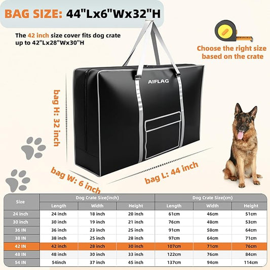 42 - inch Foldable Wire Dog Crate Storage Bag, Silver Outer Trim and Strap, Aesthetic and Practical, 44.1×6.3×31.9 inches