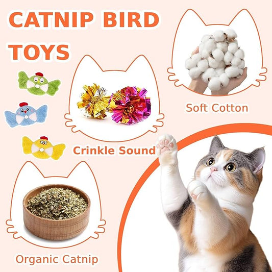Retro Shaw Bird Cat Toy with Catnip & Silvervine - Interactive Realistic Kitten Toy with Crinkle Sound for Indoor Cats, Best Cat Kick Toy to Satisfy Natural Hunting Instincts