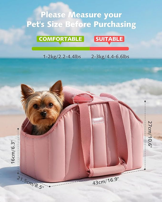 Pecute Dog Purse Carrier, Lightweight Dog Carriers for Small Dogs with Large Pockets, Dog Soft-Sided Carriers up to 6.6lbs, Pet Carrier for Puppy Cat Rabbit, Suitable for Travel, Subway, Pink