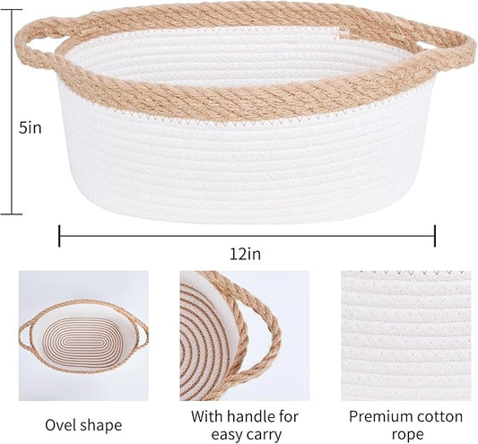 ABenkle Small Basket with Handles - Decorative Durable Rope Woven Storage Bin Shelf Storage Organizer Cube, Easter Baby Gift Basket, 12"x8"x5"