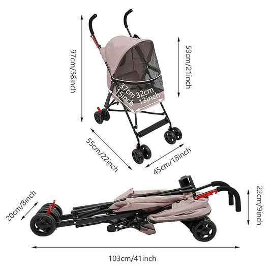 Pet Gear Travel Lite Plus Stroller,Compact Portable Jogger All Terrain Travel Pet Gear, Foldable Lightweight Durable Pet Stroller for Small To Medium Pets Dogs And Cats up to 15 pounds (Pink)