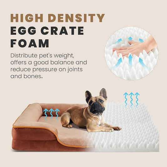 DUMOS 35x25 Inch Orthopedic Dog Beds for Large Sized Dogs, Machine Washable Cover Pet Bed, Anti-Slip Waterproof Memory Foam Couch Bed for Indoor Dogs and Cats, Brown