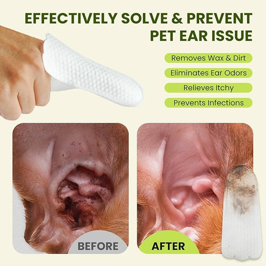 Ear Finger Wipes for Dogs & Cats, Thicker Dog Ear Cleaner Wipes, Natural Relief Cat Ear Cleaner Dog, Pet Health Supplies for Dog Small Animal Cat, Aloe Scent Deodorizing - 50 Count