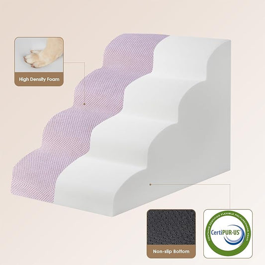 EHEYCIGA Curved Dog Stairs Ramp for High Beds 19.7" H, 4-Step Dog Steps for Small Dogs and Cats, Pet Stairs for High Bed Climbing, Non-Slip Balanced Pet Step Indoor, Lilac