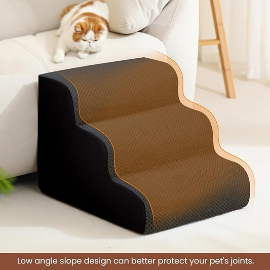 Dog Stairs for Small Dogs, 3 Tiers High Density Foam Dog Ramp, Extra Wide Non-Slip Pet Steps for High Beds Or Couch, Soft Foam Doggie Ladder for Dogs Injured, Older Pets, Small Cats