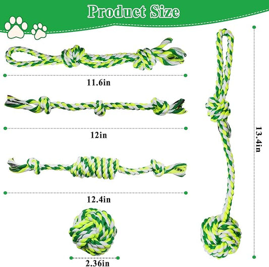 ASOCEA 5 Pack Dog Rope Toys Cotton Puppy Teething Rope Durable Chew Toys for Boredom Small Medium Dogs Interactive Tug Toy for Training Fetching (Green)