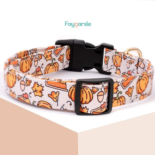 Faygarsle Orange Dog Collar with Pumpkin Leaf Patterns Cute Puppy Collar for Fall Autumn Seasons Dog Collar for Small Medium Large Dogs Stylish Dog Necklace for Male Female Boy Girl Dogs XS