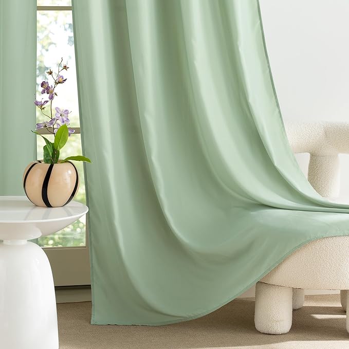 NICETOWN Non-See-Through Privacy Green Sheer Curtains 84 inches Long 2 Panels for Girls Room, 52" Wide Grommet Window Drapes for Nursery- Home Decoration Light Filtering Elegant Window Treatment