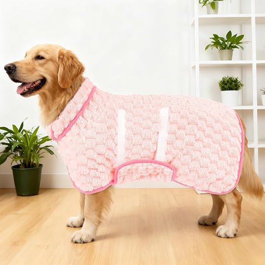 Glittme Dog Bathrobe for Drying Dogs, Super Absorbent Fleece Dog Towel Robe, Adjustable Dry Coat for Large Medium Small Dogs, Warm Pet Drying Vest for After Bath, Swimming, Muddy Walks & Car Travel
