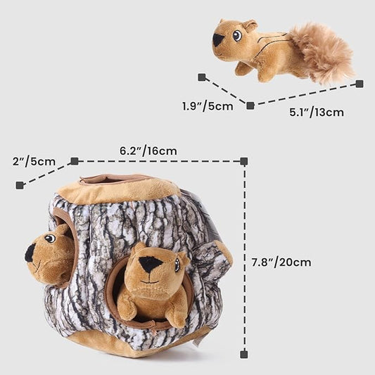 Laifug Hidden Squirrel Plush Dog Toy, Interactive Squeaky Dog Toy Hide and Seek, L