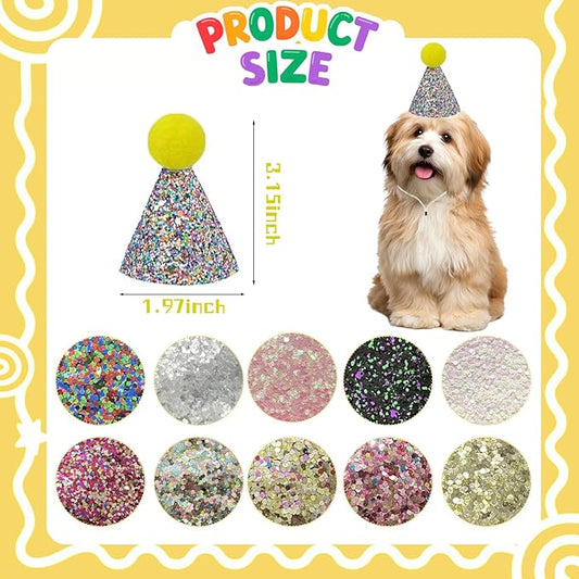 Mini Party Hats for Stuffed Animals, Birthday Party Cone Hats Dolls Dog Cat Rabbit Puppies Assorted Animal Birthday