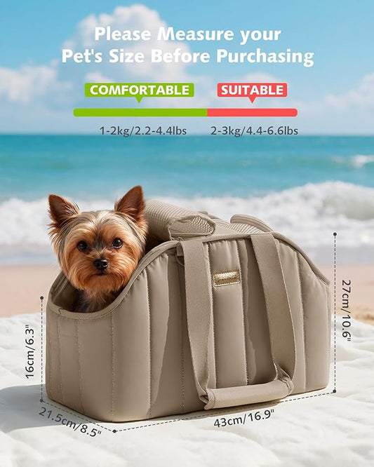 Pecute Dog Purse Carrier, Lightweight Dog Carriers for Small Dogs with Large Pockets, Dog Soft-Sided Carriers up to 6.6lbs, Pet Carrier for Puppy Cat Rabbit, Suitable for Travel, Subway, Khaki