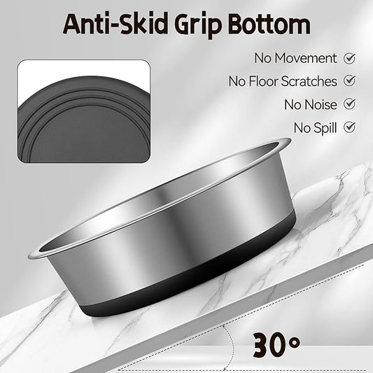 Stainless Steel Dog Bowls, Non Slip Dog Metal Bowls, 2 Pack Food and Water Pet Feeders Heavy Duty Dishwasher Safe (32oz, 4cup)