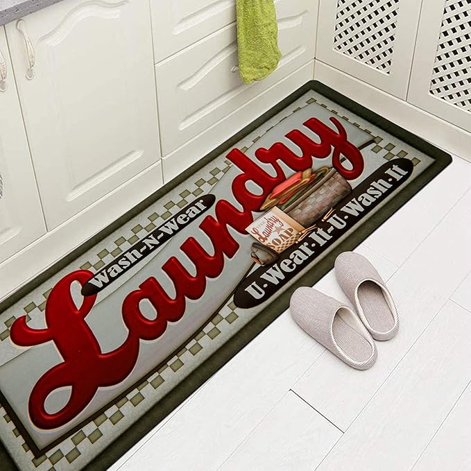 Pauwer Laundry Room Rug Runner 20"x60" Waterproof Rubber Laundry Mat Non Slip Kitchen Mats for Floor Washable Floor Mat Runner Rug for Farmhouse Mudroom Washroom Bathroom Decor