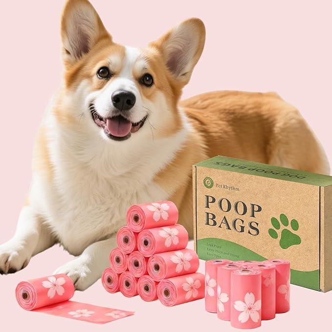 Cherry Blossom Scented Dog Poop Bags - 360 counts Pink Pet Waste Bags with Dispensers, Extra Large 13x9 Inch Leak-Proof Fragrance Bags for Dogs Walking and Cat Litter