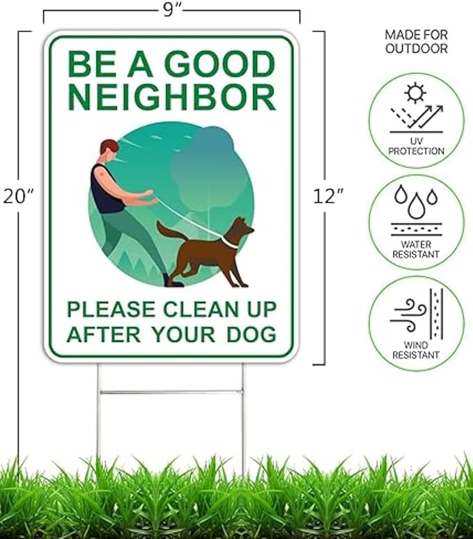 Mr. Pen- Clean Up After Your Dog Signs, 9" x 12", 2 Pack with 1 Metal Stake, No Dog Poop Lawn Signs, UV Protected & Waterproof, Double Sided Pick Up After Your Dog Sign for Yard