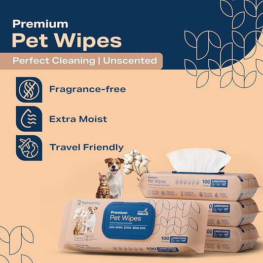 Dog Wipes for Paws and Butt - Plant Based Unscented (Pack of 400) - Pet Wipes for Dogs and Cats - Deodorizing Non Toxic Dog Wipes, +12 Additional Travel Wipes