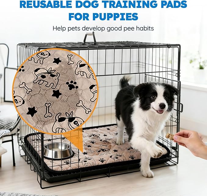 2 Pack Washable Pee Pads for Dogs, Absorbent Reusable Puppy Training Pads, Leakproof, Non-Slip, Waterproof Cat Doggie Pad Pet Potty Mat for Indoor&Outdoor, Whelping, Crate, Coffee 18"x24"
