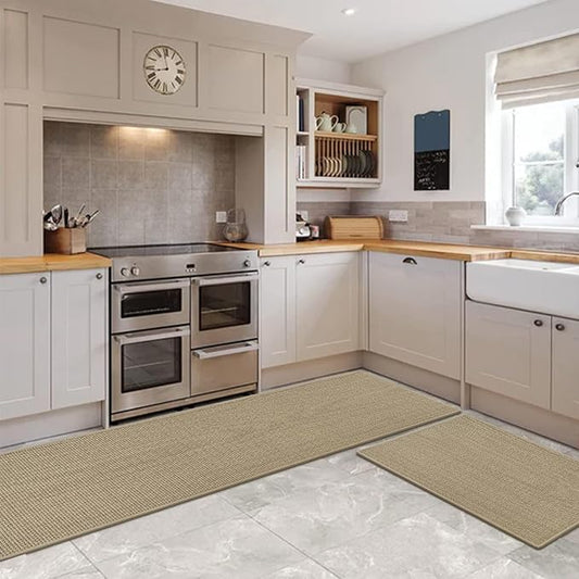 Artoid Mode Washable Non Slip Kitchen Rugs and Mats Set of 2, Rubber Backing Absorbent Kitchen Mats for Floor Front of Sink - 24x35 and 24x60 Inch