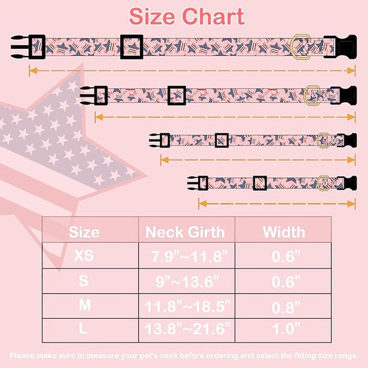 Faygarsle Cotton Dogs Collar Cute 4th of July Independence Day Dog Collars Pink Blue American Flag Star Patterns Dog Collarfor Girl Female Boy Male Small Medium Large Dogs M