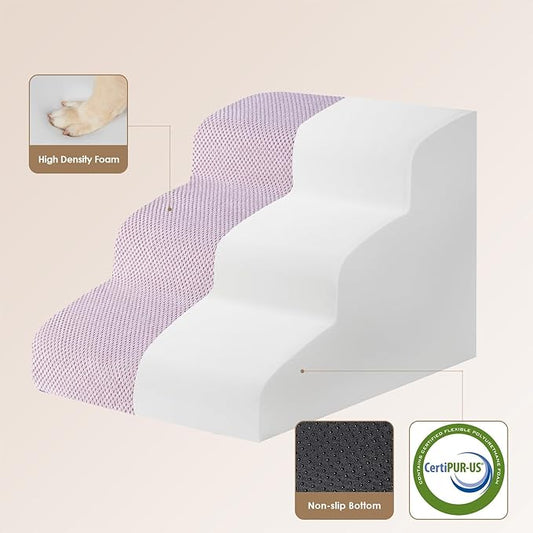 EHEYCIGA Curved Dog Stairs Ramp for Small Dogs 15.7" H, 3-Step Dog Steps for Couch Sofa and Chair, Pet Stairs for Cats, Non-Slip Balanced Pet Steps Indoor, Lilac