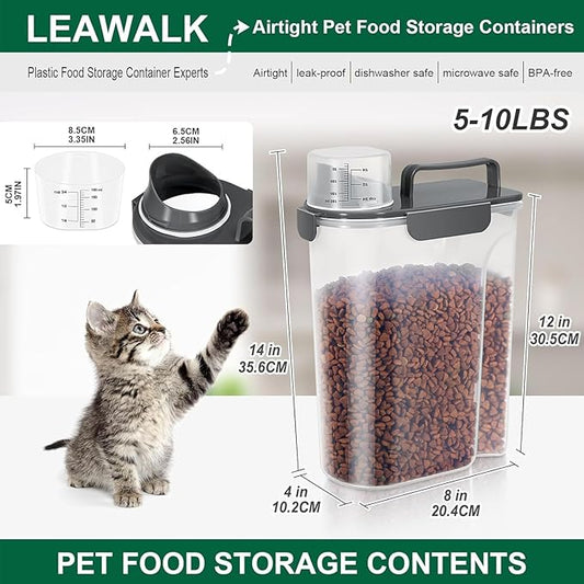 5Lbs Airtight Cat Dog Food Storage Container with Upgraded Large Nozzle BPA-Free, Pet Food Storage Containers for Rice, Grain, Pet Food, Flour, Dog Treat Storage (Dark Gray, 5L-1pack)