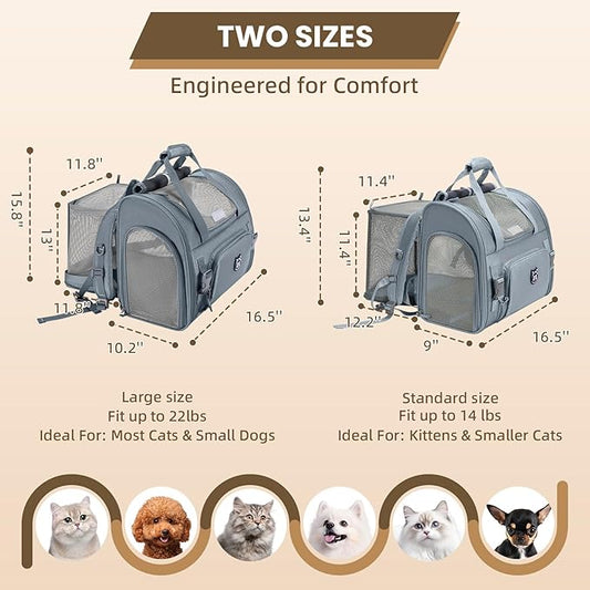 Lollimeow Expandable Cat Carrier Backpack for Large Cats - Airline Approved Pet Carrier Backpack for Small Dogs, Hiking & Travel, Waterproof with Breathable Mesh, 14lbs Capacity (Light Grey, Standard)