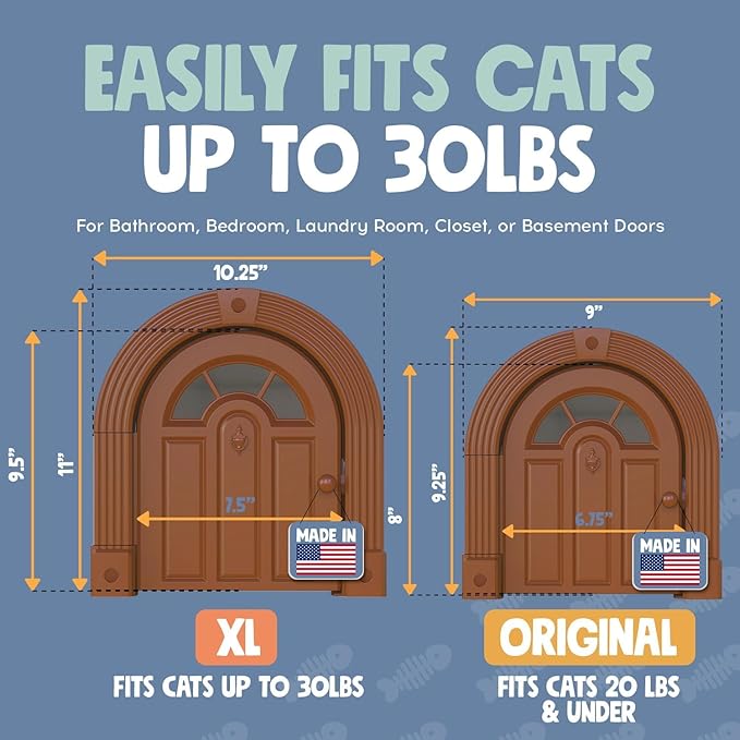 Purrfect Portal Meow Manor® XL Interior Cat Door – No-Flap Pet Door for Interior Doors, Easy DIY Installation, Cat Door for Cats up to 30 lbs, Brown